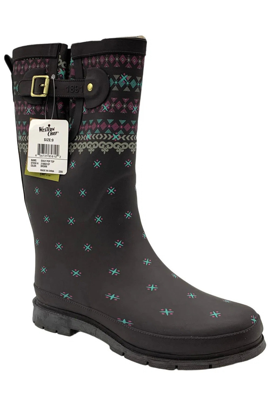 Western Chief Women's Classic Tall Rain Boot Doily Pop - Medium